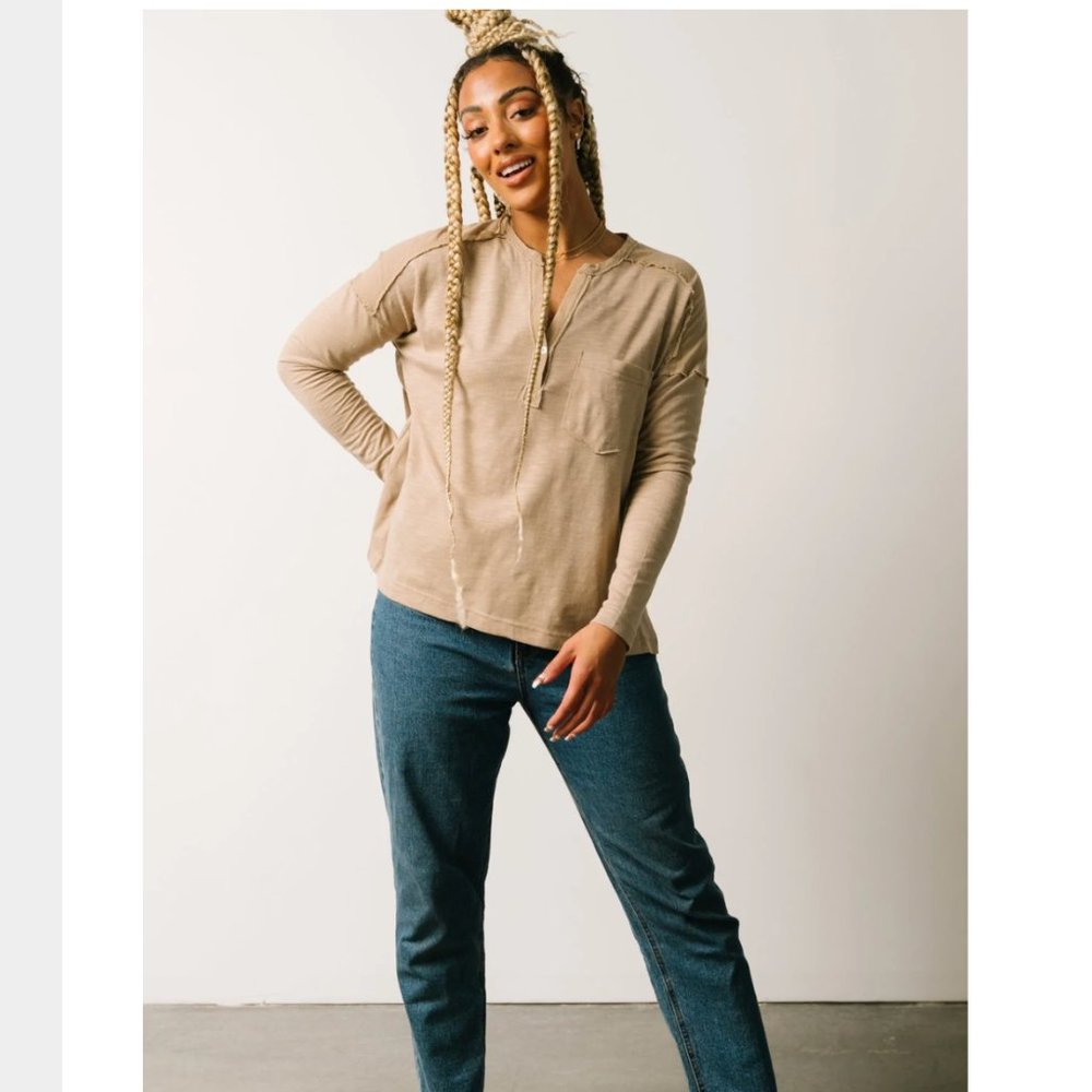 NWT Baltic Born Mary Long Sleeve Pocket Top size S sand